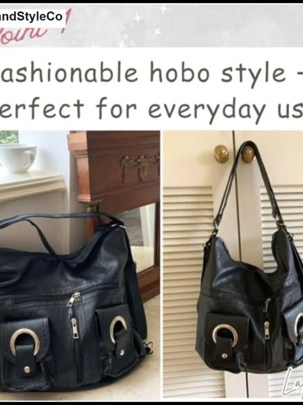 Faux Leather Slouchy Hobo Shoulder Bag 2-Way Backpack Handbag Purse